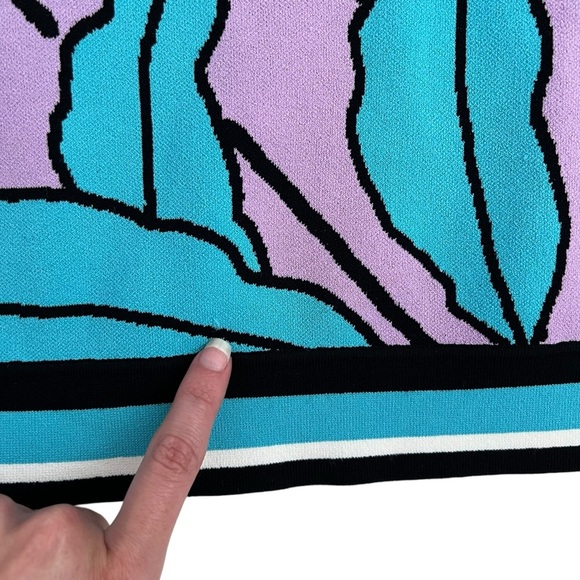 Diane Von Furstenberg Paskavan Leaf Print Cropped Sweater In Lilac Blue Size M - Picture 8 of 11